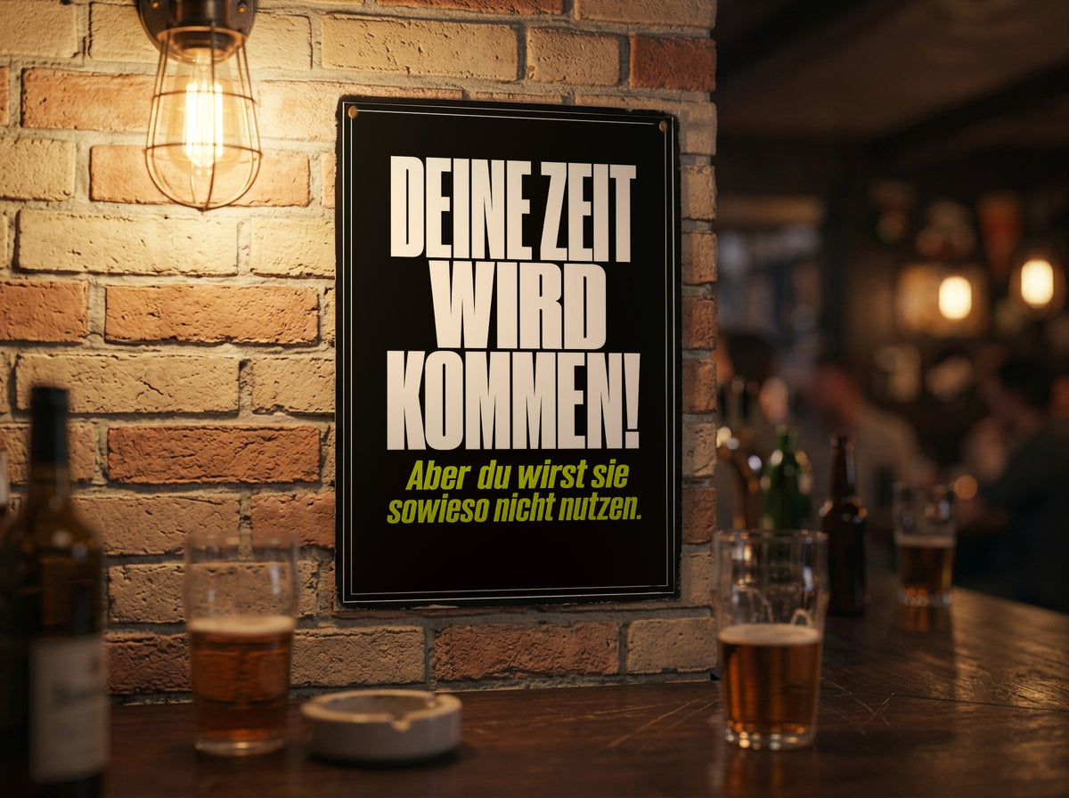 Das Poster an einer Backsteinwand in einer Kneipe