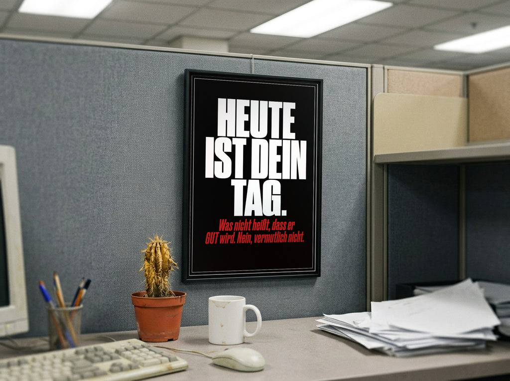 Das Poster gerahmt in einem Büro-Cubicle