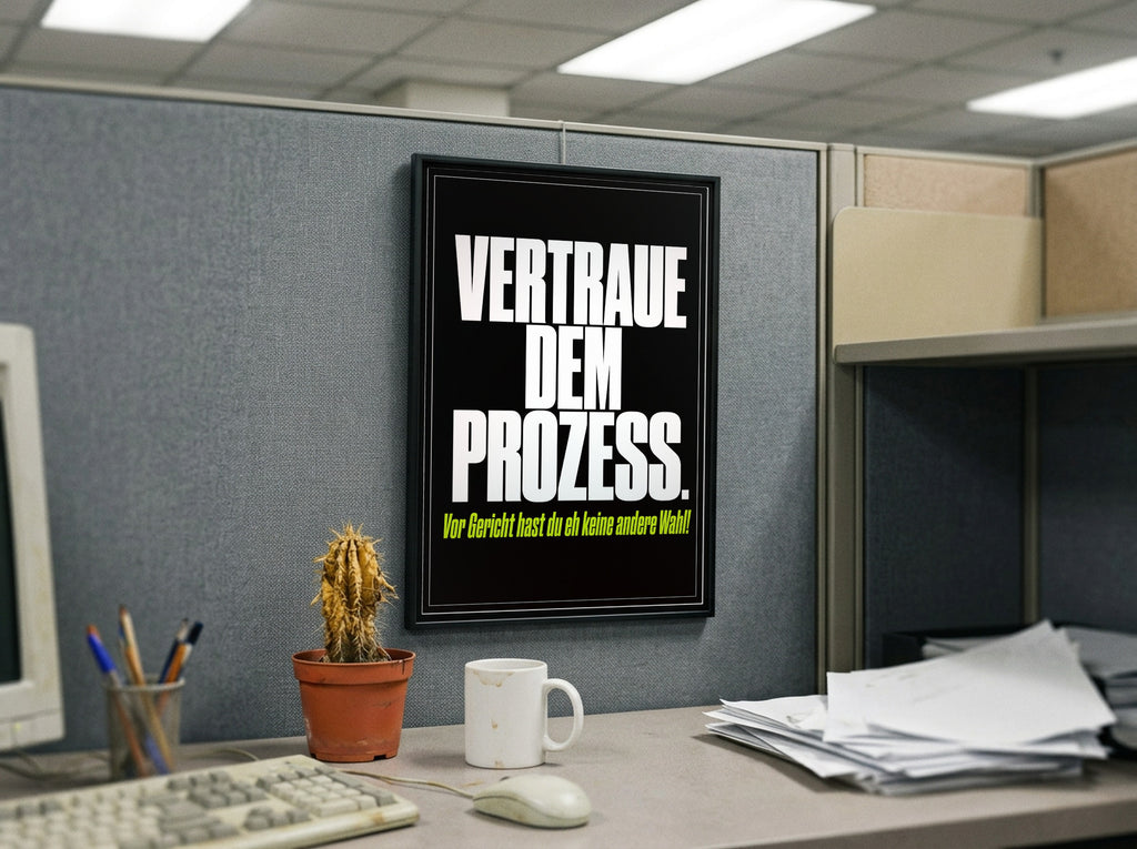 Das Poster gerahmt in einem Büro-Cubicle