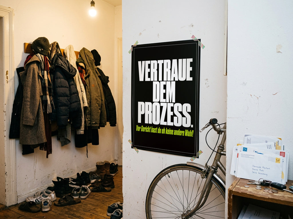 Das Poster mit Washi-Tape an der Wand in einem WG-Flur