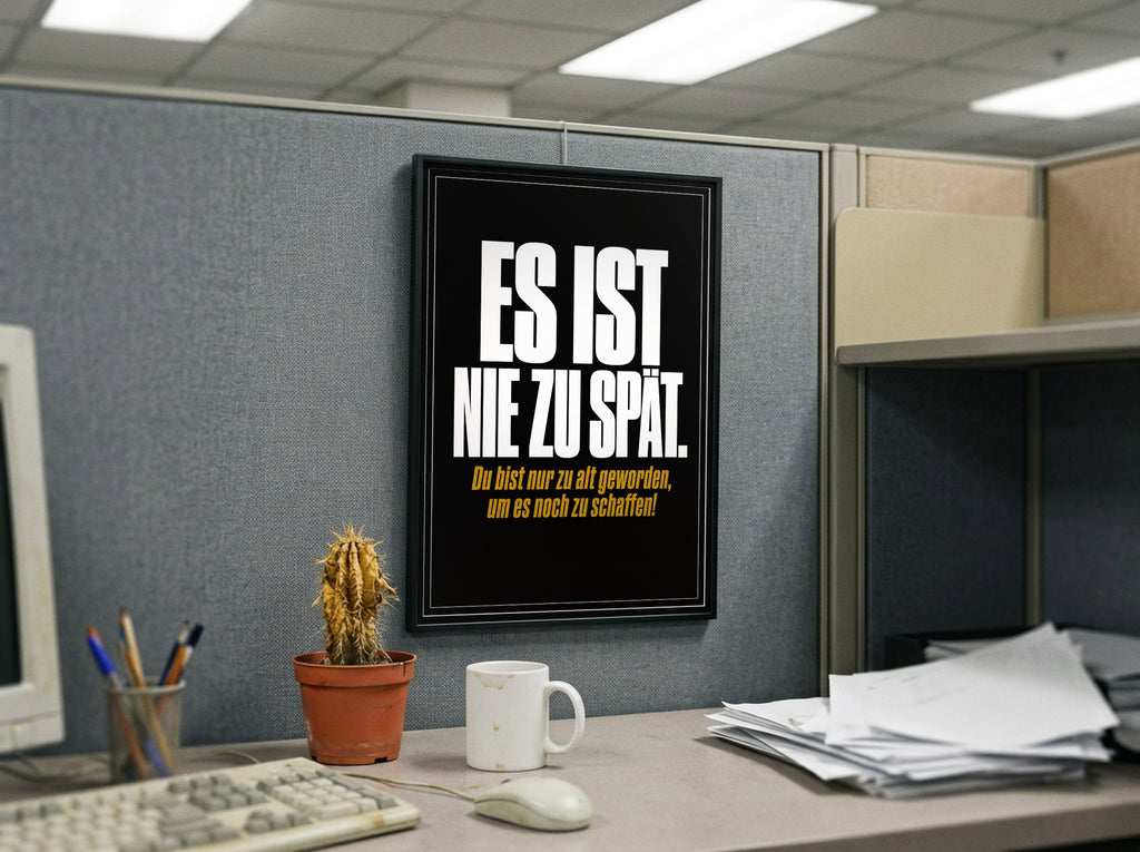 Das Poster gerahmt in einem Büro-Cubicle