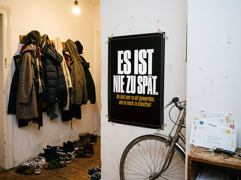 Das Poster mit Washi-Tape an der Wand in einem WG-Flur
