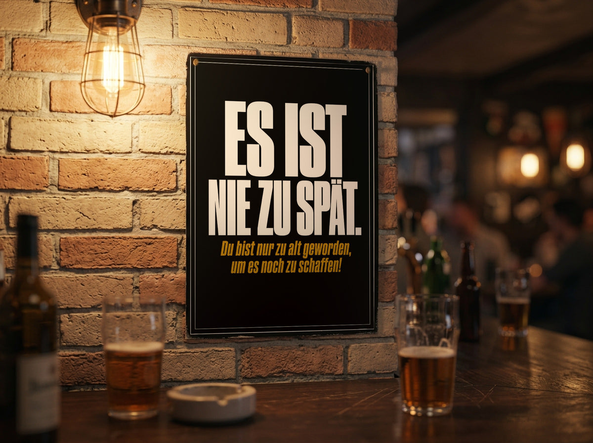 Das Poster an einer Backsteinwand in einer Kneipe