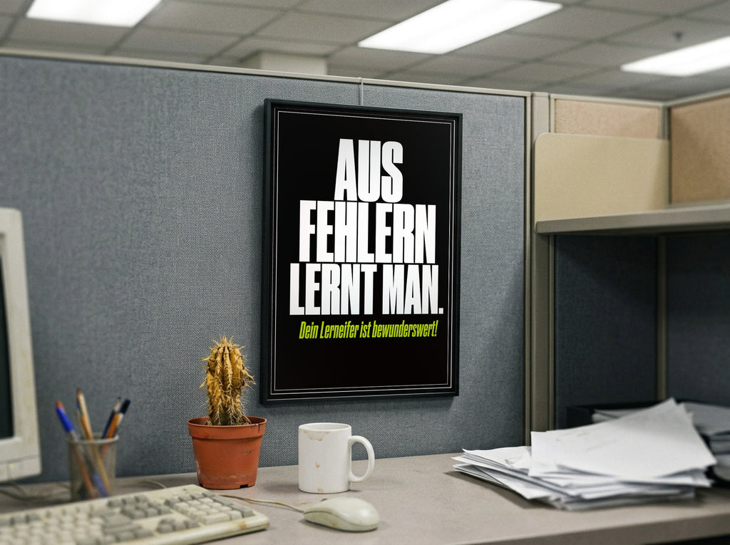 Das Poster gerahmt in einem Büro-Cubicle