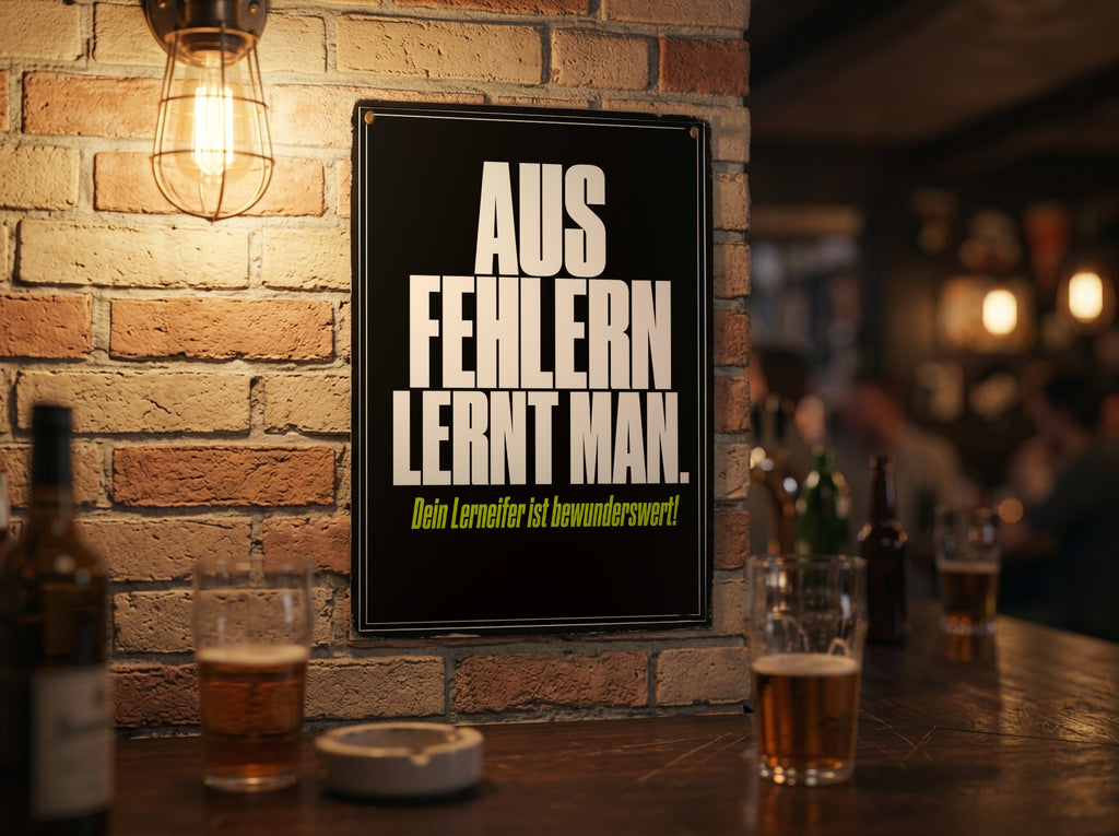 Das Poster an einer Backsteinwand in einer Kneipe