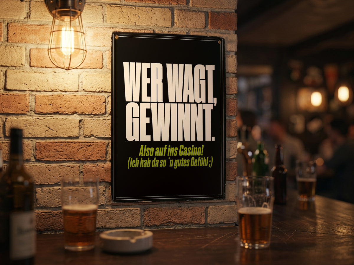 Das Poster an einer Backsteinwand in einer Kneipe