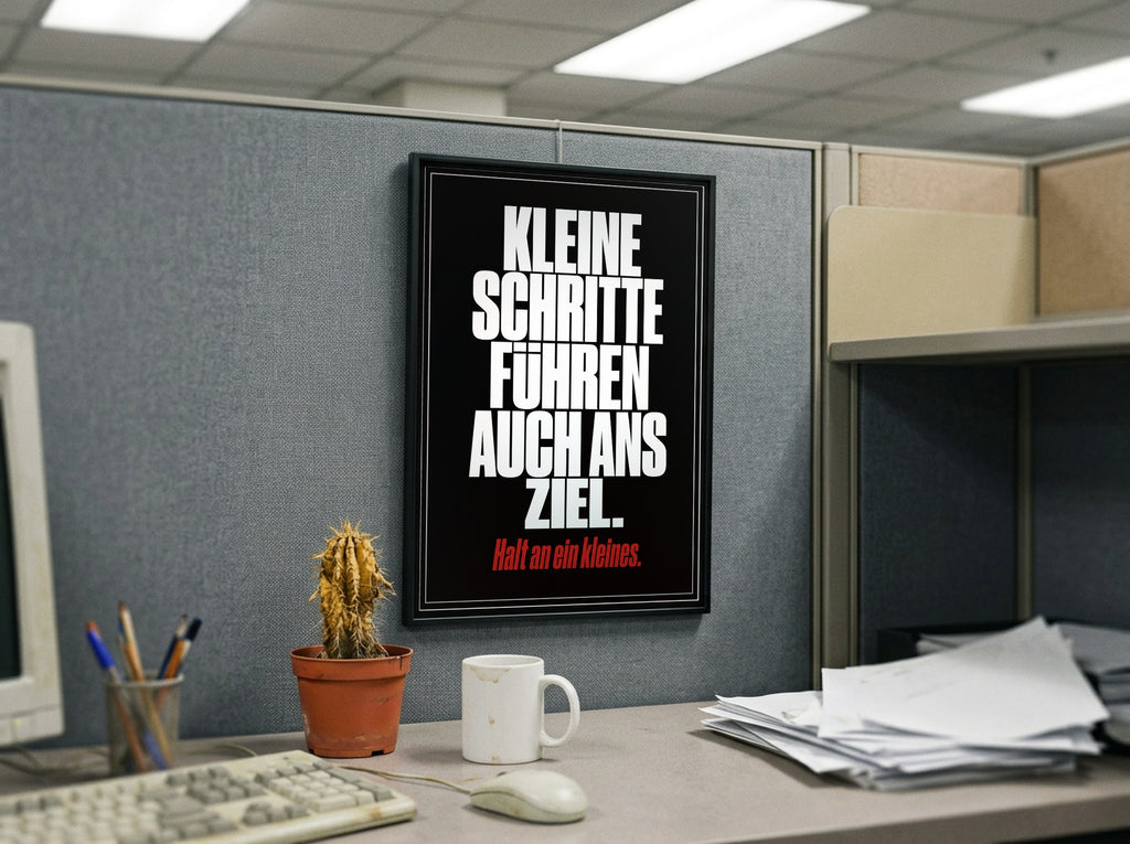 Das Poster gerahmt in einem Büro-Cubicle