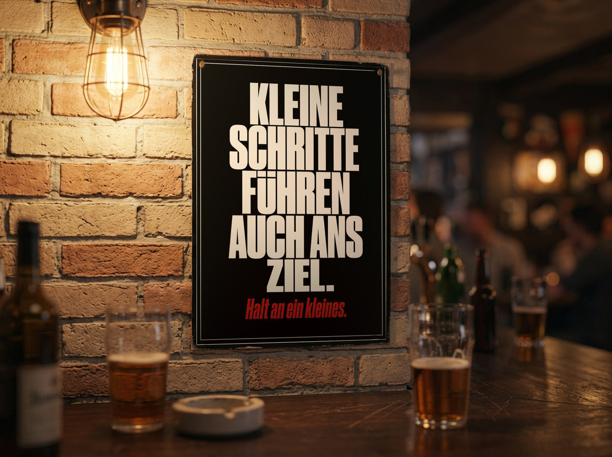 Das Poster an einer Backsteinwand in einer Kneipe