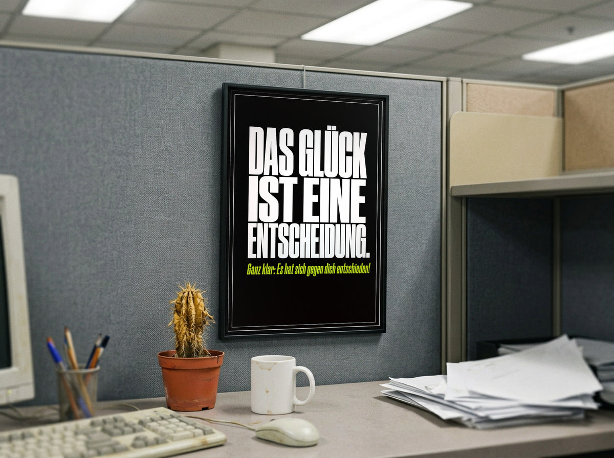Das Poster gerahmt in einem Büro-Cubicle