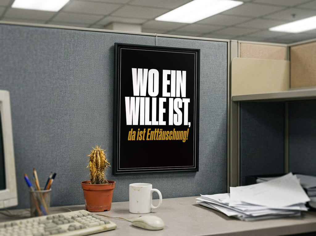 Das Poster gerahmt in einem Büro-Cubicle