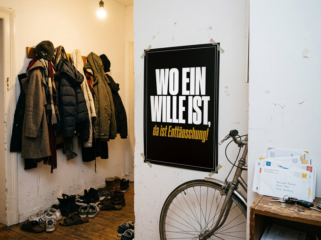 Das Poster mit Washi-Tape an der Wand in einem WG-Flur