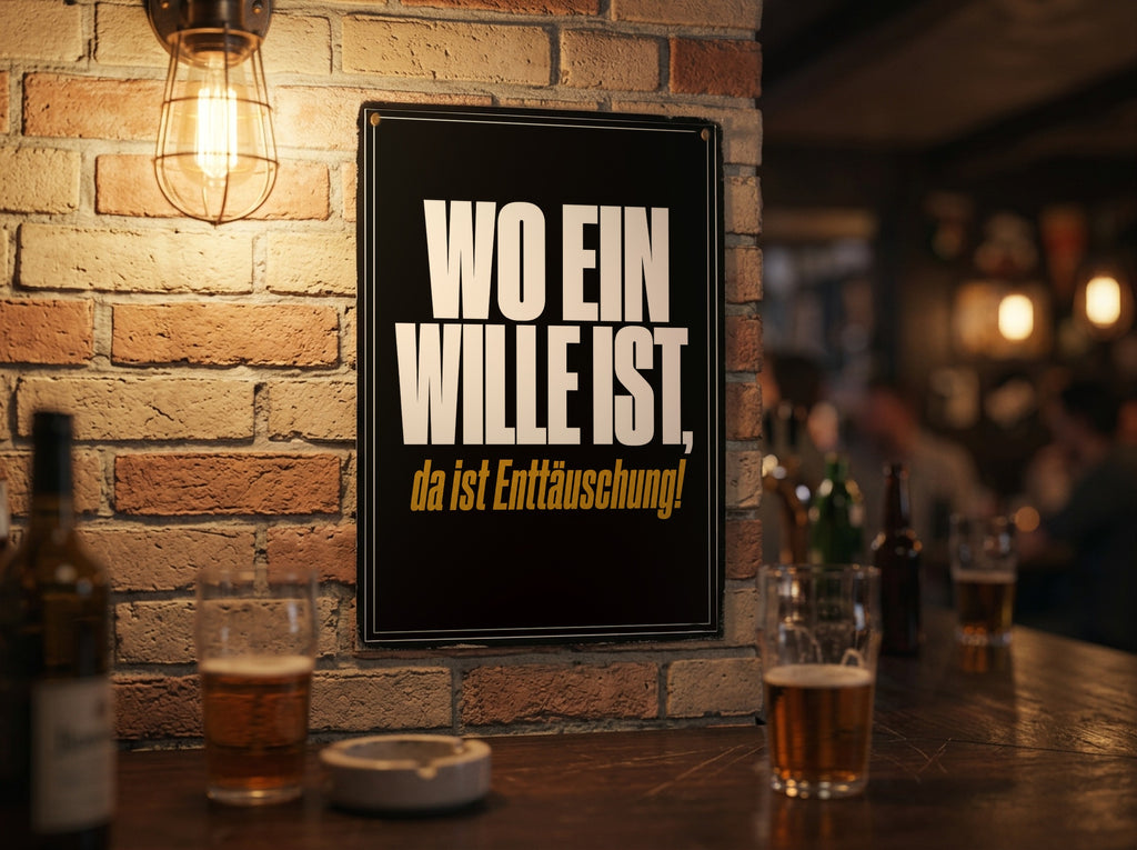 Das Poster an einer Backsteinwand in einer Kneipe