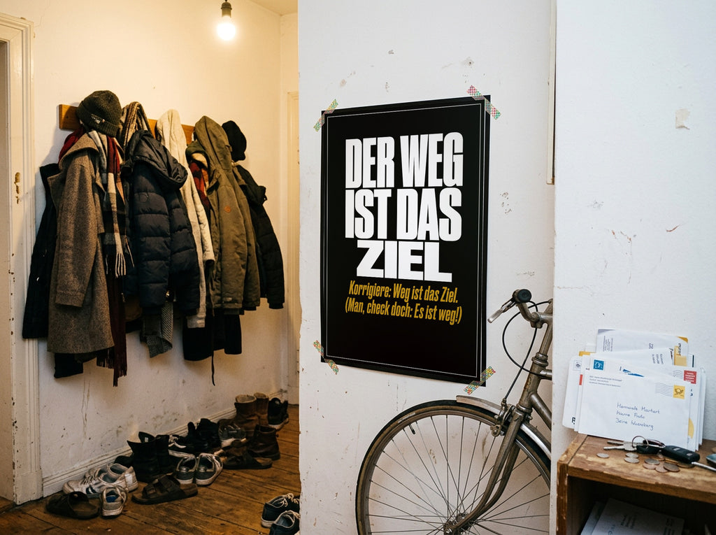 Das Poster mit Washi-Tape an der Wand in einem WG-Flur