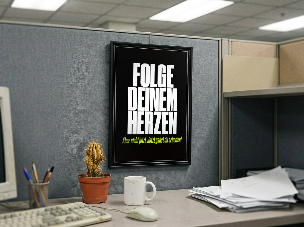 Das Poster gerahmt in einem Büro-Cubicle