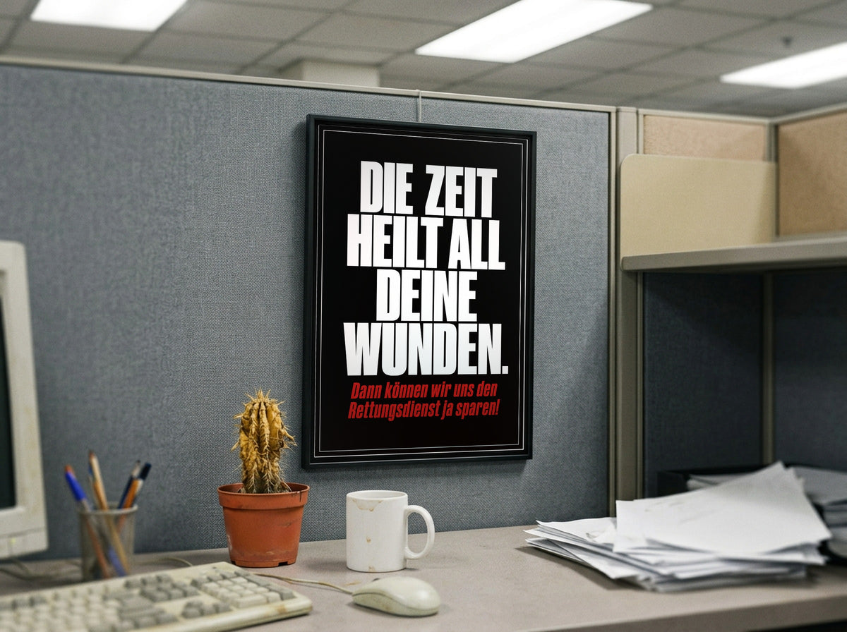 Das Poster gerahmt in einem Büro-Cubicle