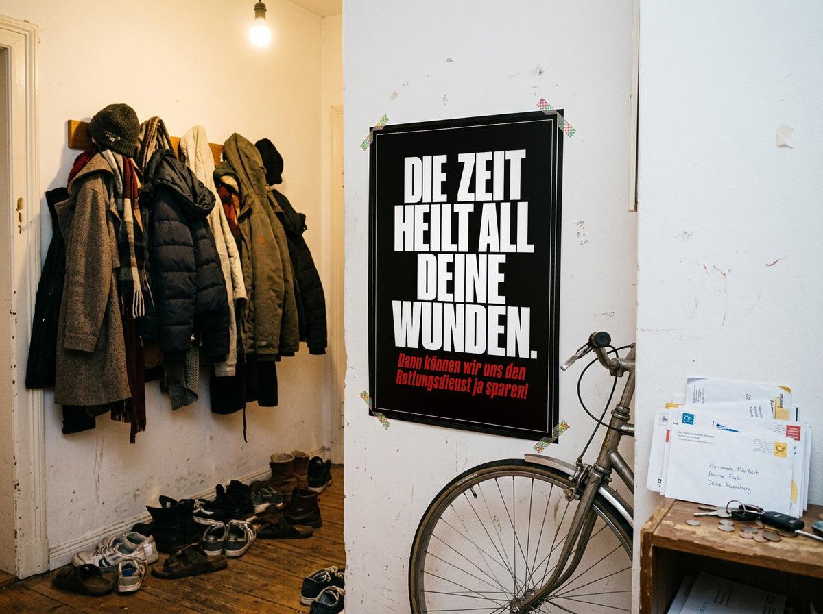Das Poster mit Washi-Tape an der Wand in einem WG-Flur
