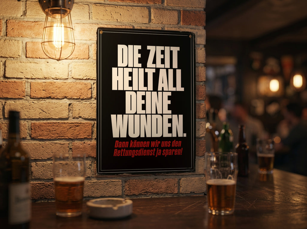 Das Poster an einer Backsteinwand in einer Kneipe